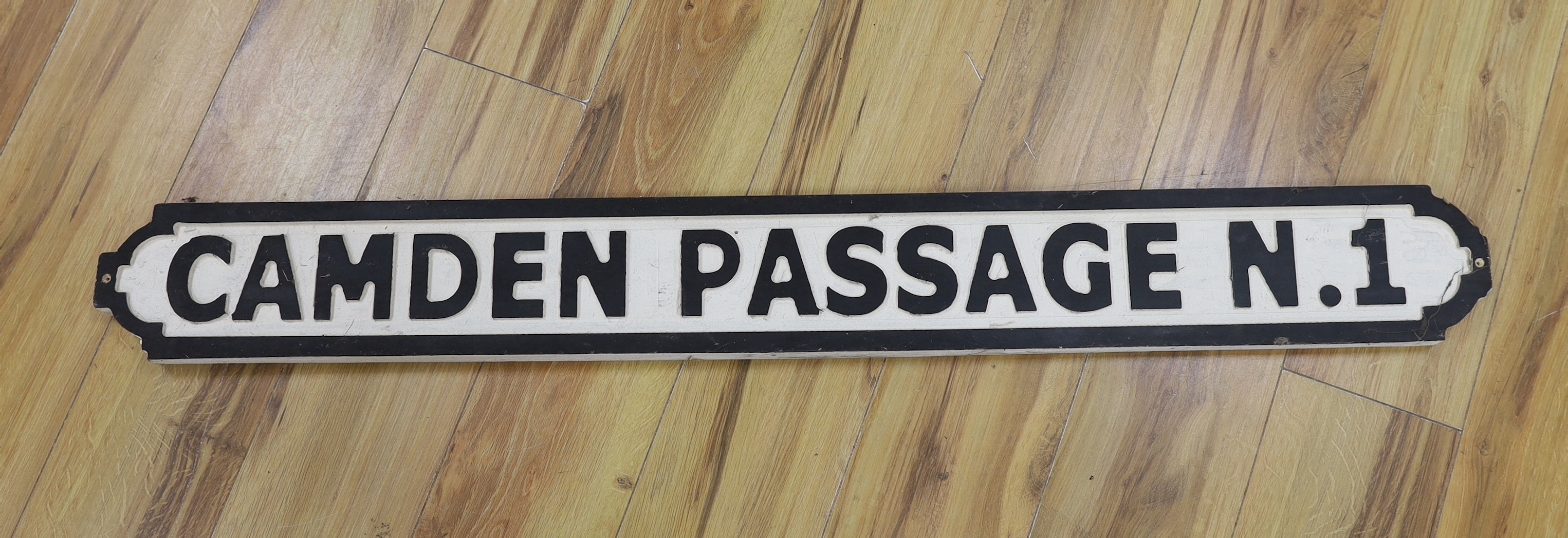 A ‘Camden Passage N.1’ painted wood sign, 112cm